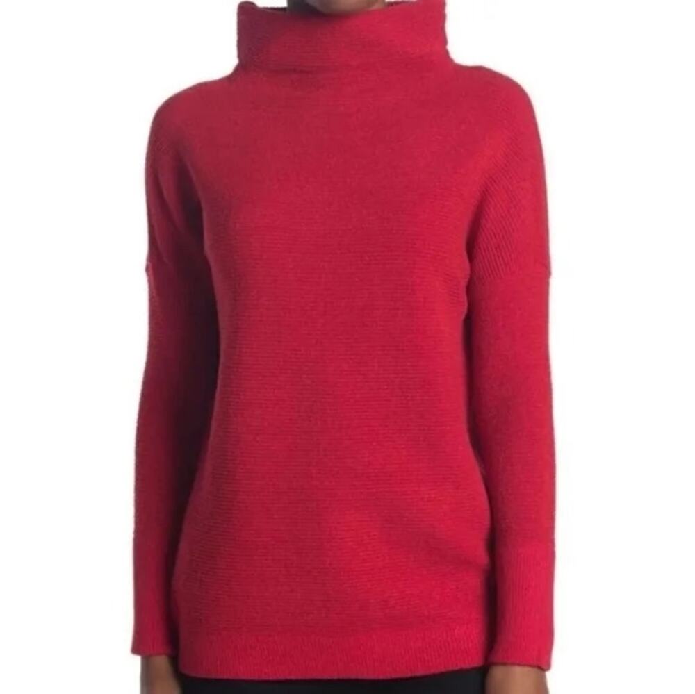 RDI Womens Pullover Sweater Large Poppy Red NWT Long Sleeves Horizontal Rib Knit